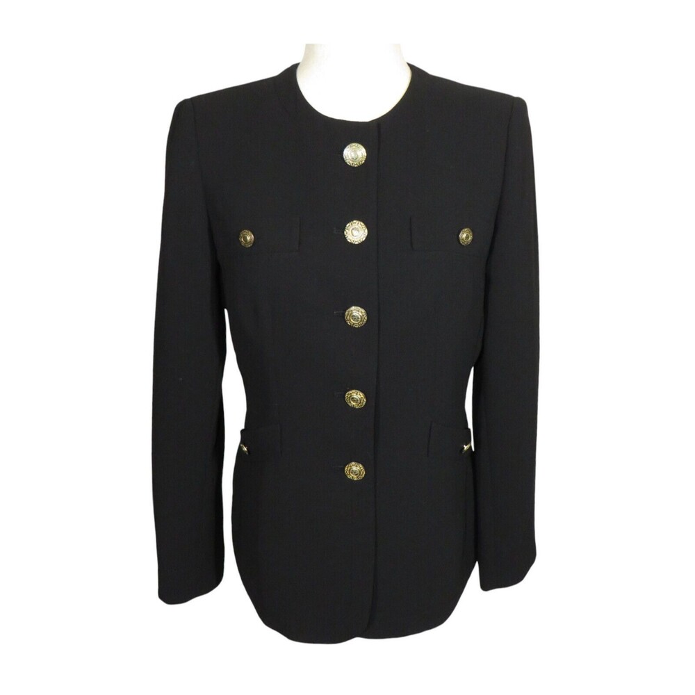 Kasper Vintage Black Button Up Military Blazer Suit Jacket Size 4